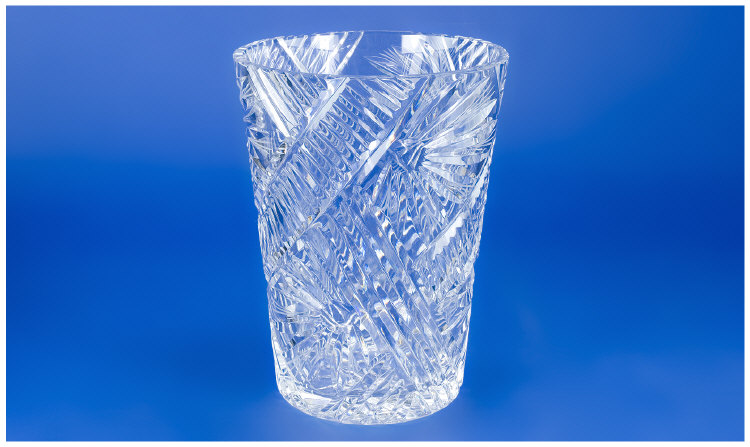 Appraisal: Pail Shaped Clear Glass Vase Pressed Stripe and Petal Design