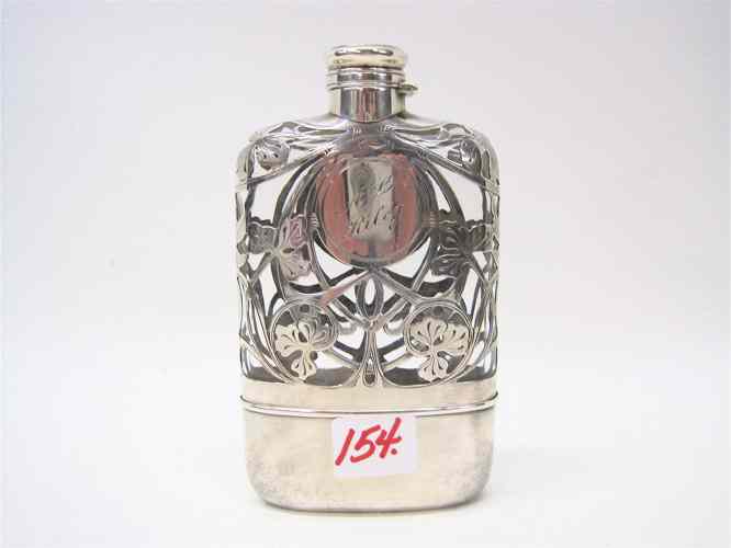 Appraisal: AMERICAN STERLING SILVER POCKET FLASK by Gorham pint The glass