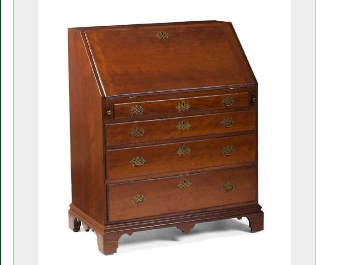 Appraisal: NEW ENGLAND CHIPPENDALE CHERRY SLANT-LID DESK The lid opening to