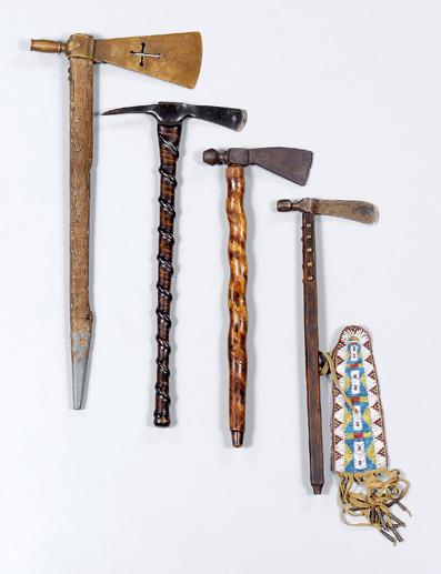 Appraisal: Four axes one pipe tomahawk with cast brass head with