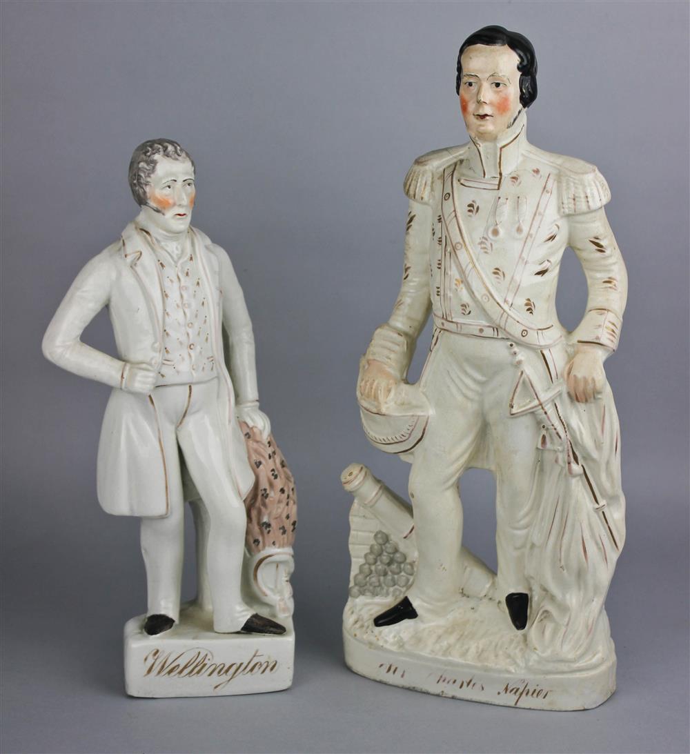 Appraisal: TWO STAFFORDSHIRE FIGURES late th Century one Wellington modeled standing