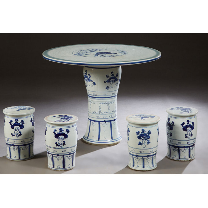 Appraisal: Chinese Five Piece Porcelain Patio Set th c consisting of