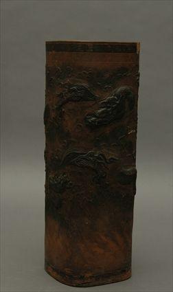 Appraisal: Chinese Red Earthenware Umbrella Stand Decorated with Dragons in x