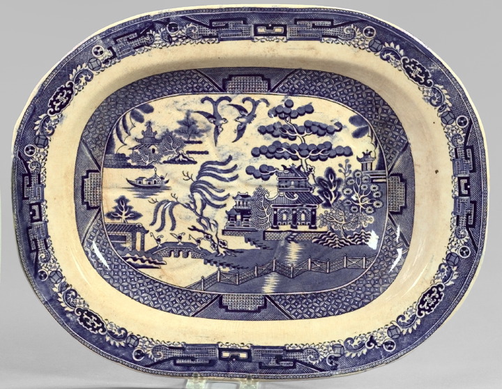 Appraisal: Good Staffordshire Blue Willow Pottery Well-and-Tree Roasted Meats Platter second