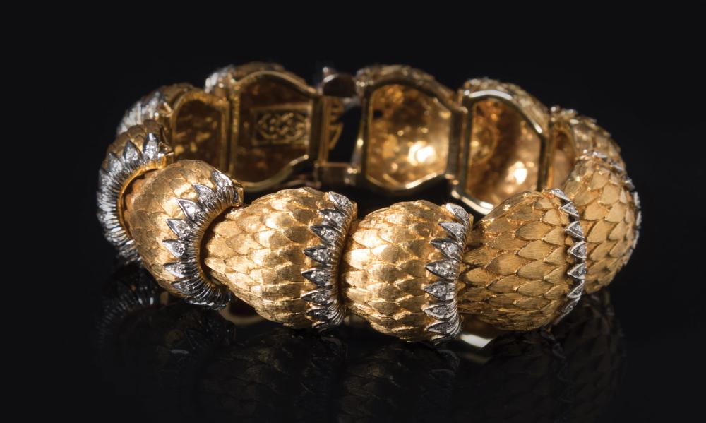 Appraisal: Florentine Yellow Gold and Diamond Flexible Bracelet unmarked probably kt