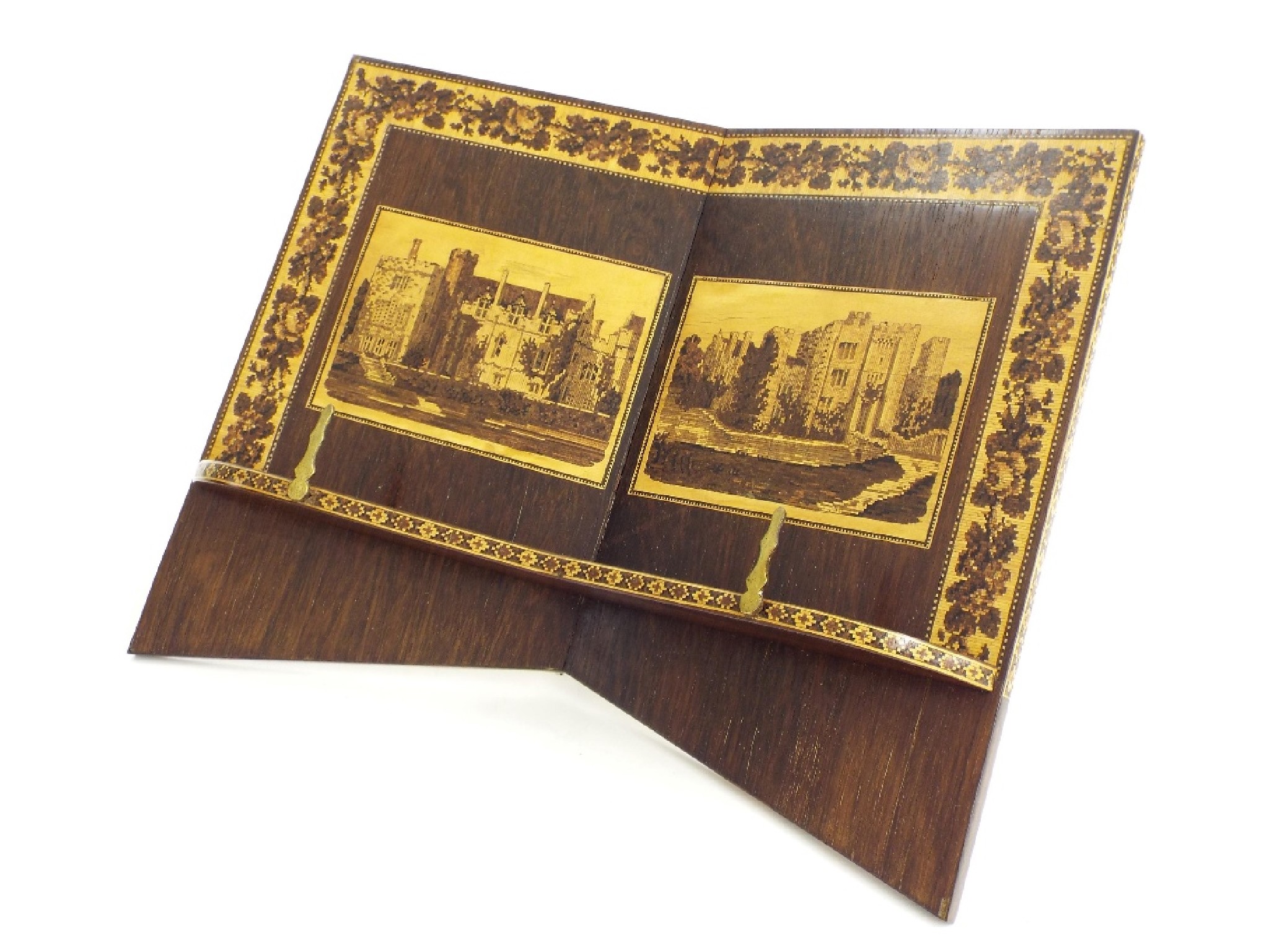 Appraisal: Tunbridge ware book rest with twin panel of Penshurst Place