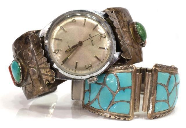 Appraisal: lot of Native American silver content unknown watch bracelets including