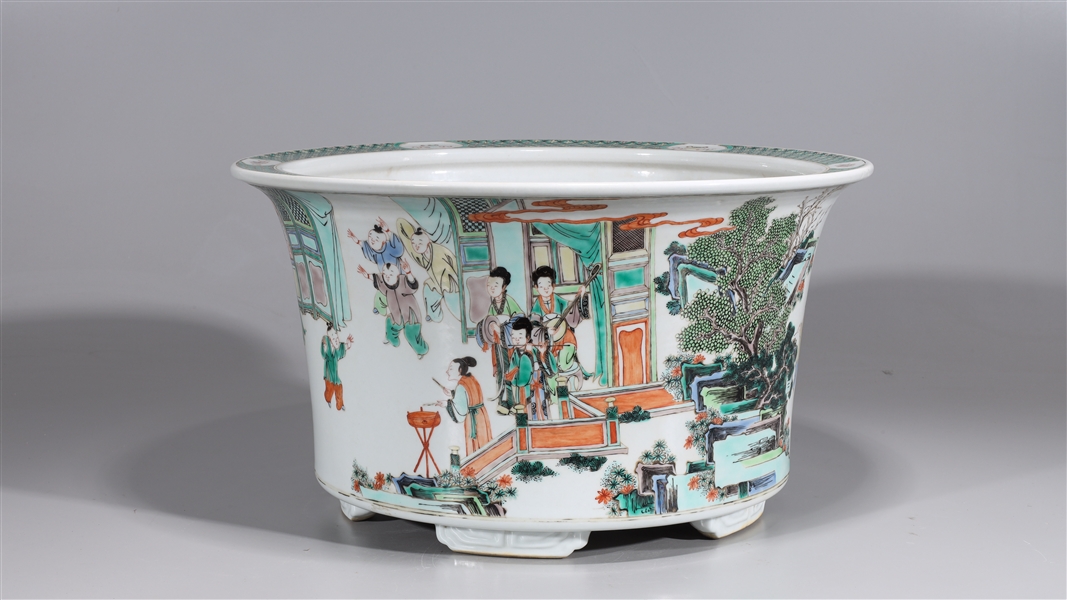 Appraisal: Two Chinese famille verte enameled porcelain Kangxi style planters depicting