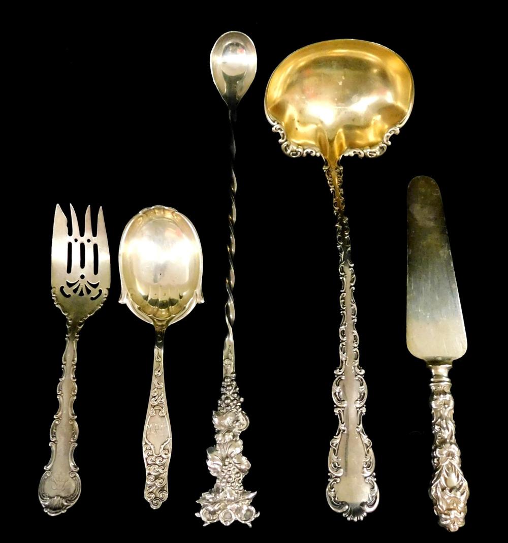 Appraisal: STERLING ornately patterned serving pieces misc makers and designs including