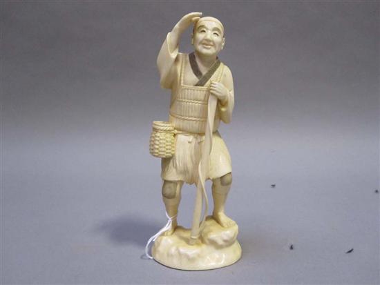 Appraisal: JAPANESE IVORY OKIMONO OF A ROBED FARMER th C His