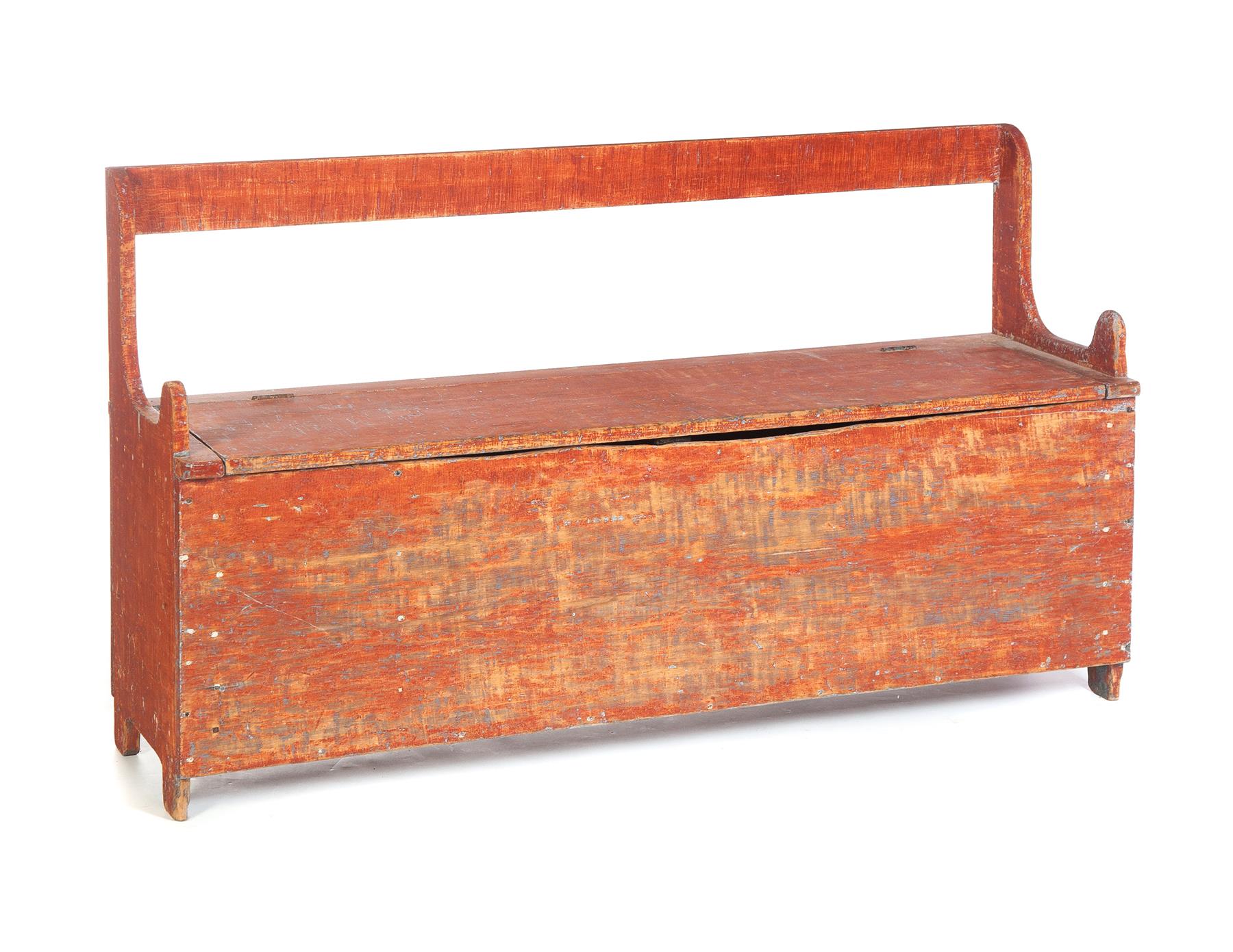 Appraisal: AMERICAN DECORATED BENCH Mid th century pine Primitive bench with