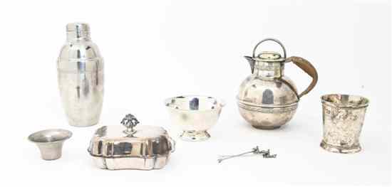 Appraisal: A Collection of Silverplate Serving Articles comprising two cocktail shakers