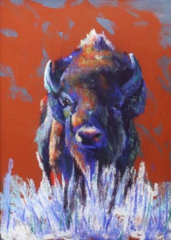 Appraisal: Framed acrylic and pastel on paper Bison signed lower left