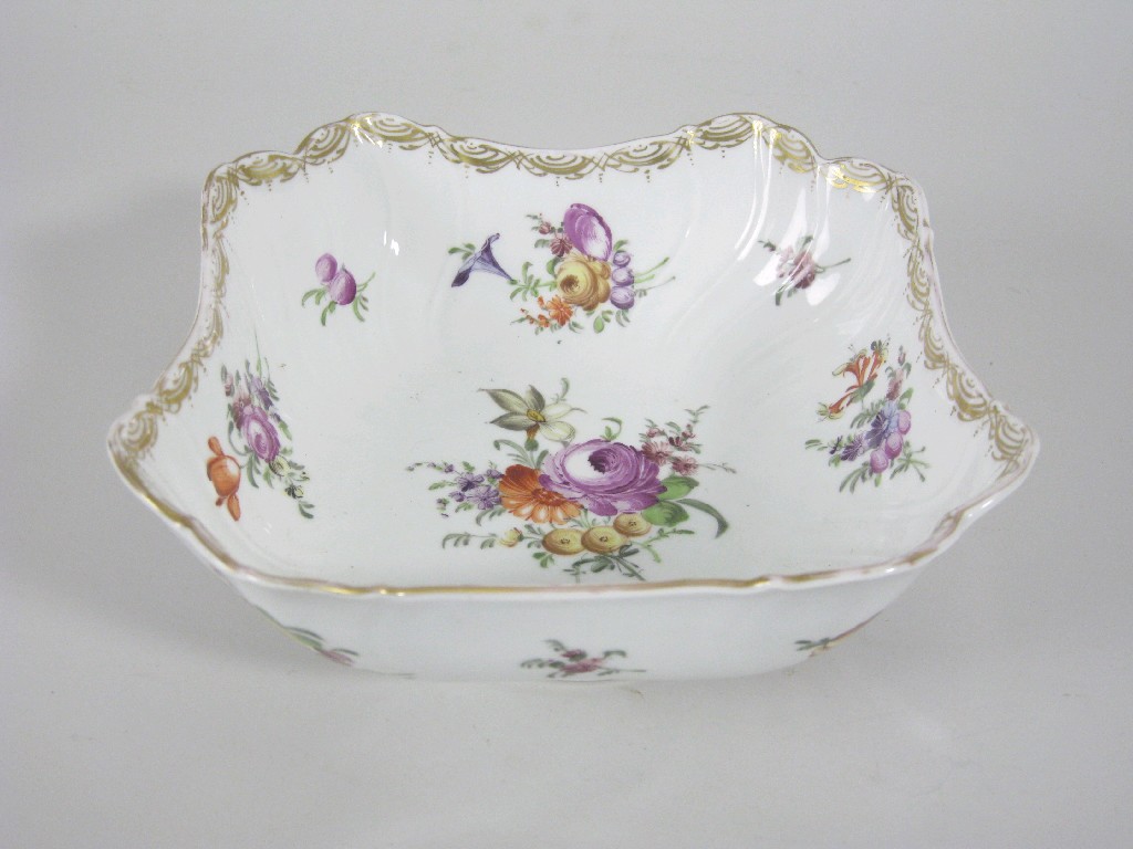 Appraisal: A Dresden shaped square Fruit Bowl painted floral bouquets with