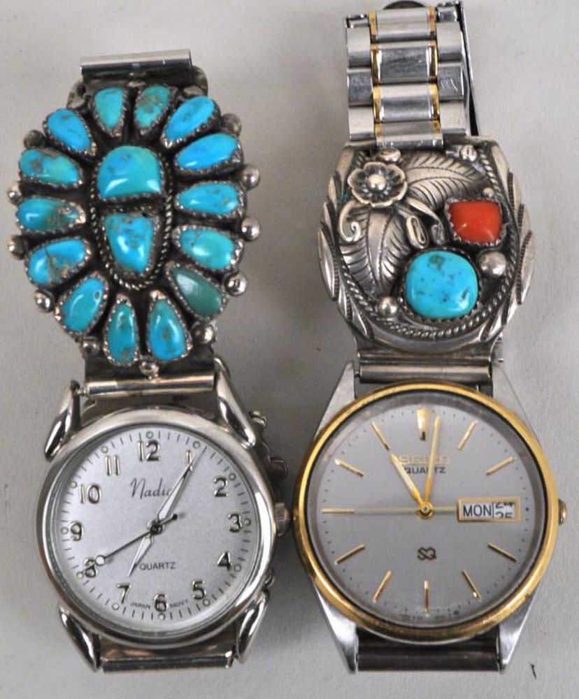 Appraisal: Two Watches With Turquoise Sterling Bands one Nadia watch the