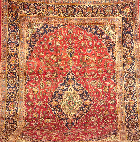 Appraisal: PERSIAN KASHAN Rug c with scalloped diamond center medallion in