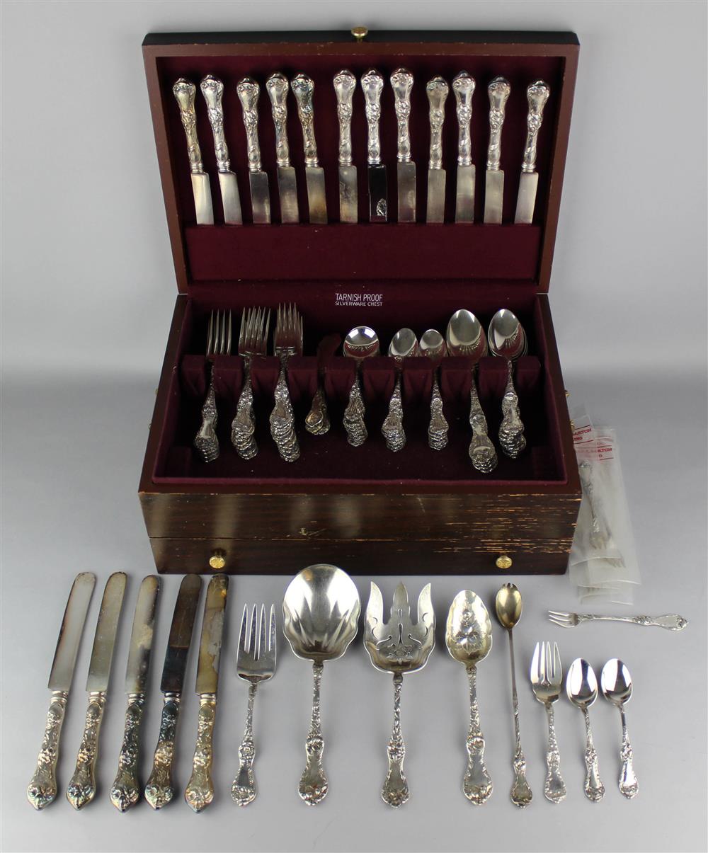 Appraisal: REED BARTON 'LES CINQ FLEURS' SILVER PART FLATWARE SERVICE patented