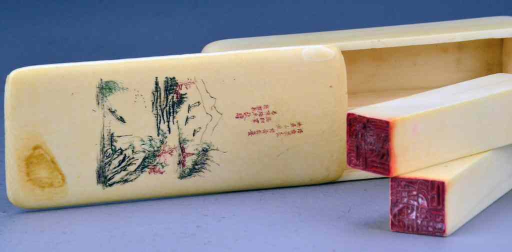 Appraisal: Pr Chinese Qing Carved Ivory Seals In Fitted IvorThe ivory