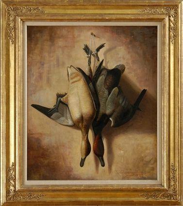 Appraisal: RICHARD L GOODWIN - HANGING GAME BIRDS Oil on canvas