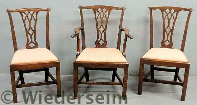 Appraisal: Three English Chippendale mahogany chairs each with pierced carved splats