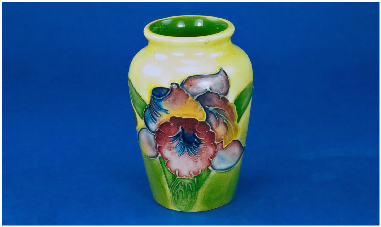 Appraisal: Moorcroft Vase decorated with orchid design on yellow ground inches