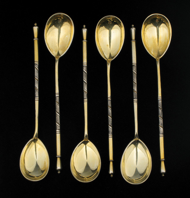 Appraisal: SIX RUSSIAN NIELLO GILT STERLING COFFEE SPOONS The set of