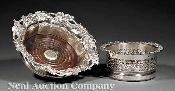 Appraisal: Two Antique English Silverplate Wine Coasters diameter in and in