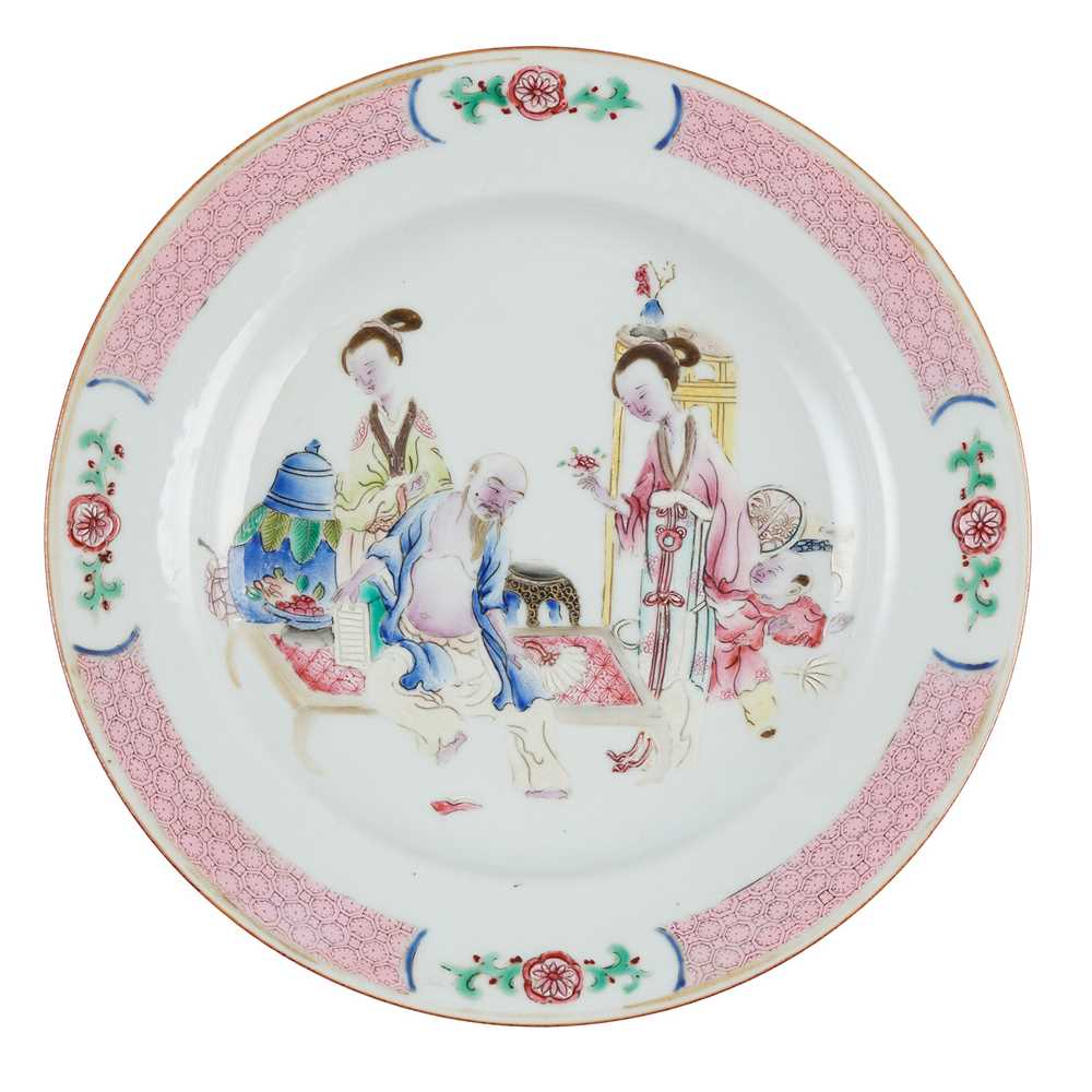 Appraisal: FAMILLE ROSE 'FIGURAL' PLATE thinly potted painted to the central