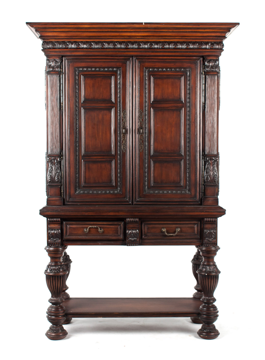 Appraisal: Renaissance style mahogany court cupboard-form bar panel doors open to