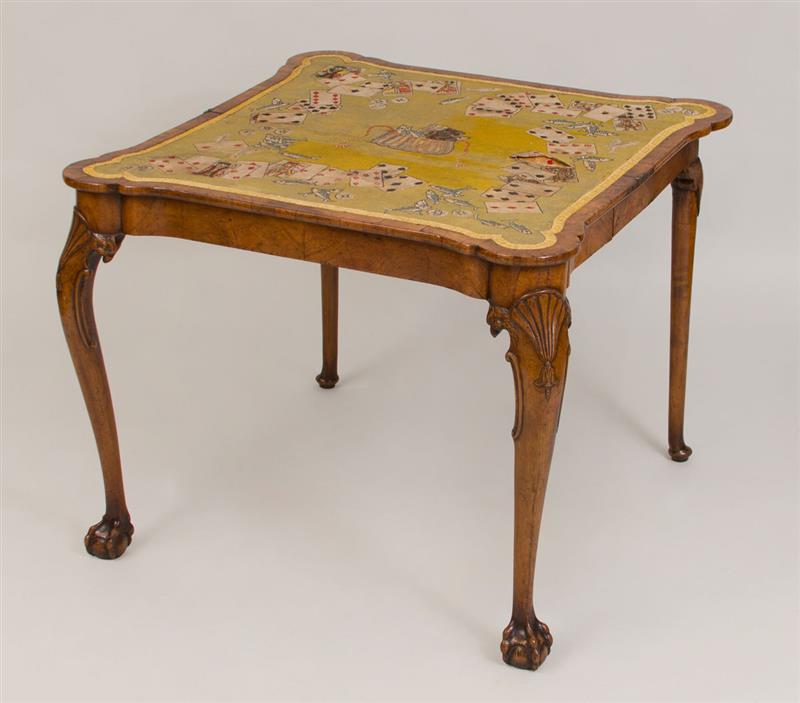 Appraisal: George II Style Walnut Concertina-Action Games Table With needlework interior