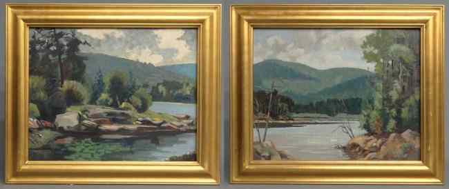 Appraisal: Pair oil on artist board Adirondack landscapes signed ''H A