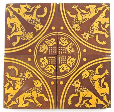 Appraisal: A set of four Minton encaustic tiles painted in yellow