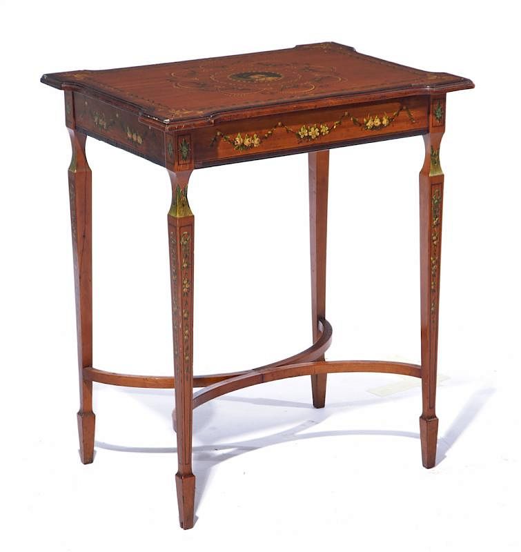 Appraisal: An Edwardian decorated mahogany side table Edwardian decorated mahogany side