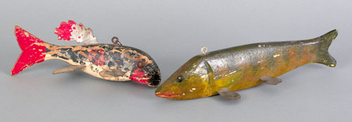 Appraisal: Two fish decoys early mid th c - l