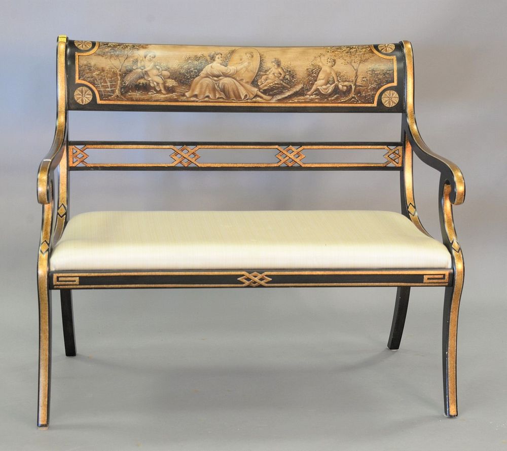 Appraisal: Contemporary bench with upholstered seat ht wd Contemporary bench with