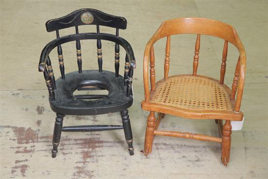 Appraisal: TWO CHILD'S CHAIRS An oak cane seat rocker '' h