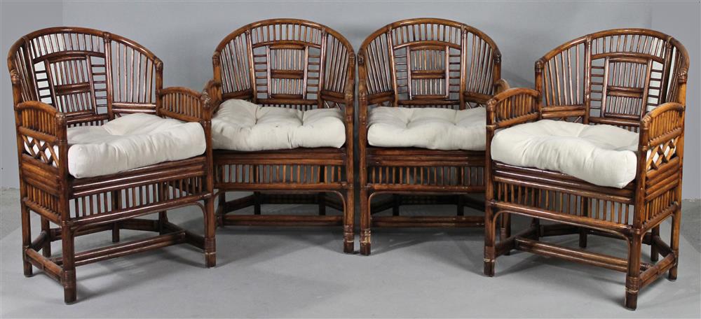 Appraisal: SET OF FOUR RATTAN PATIO ARM CHAIRS each chair with