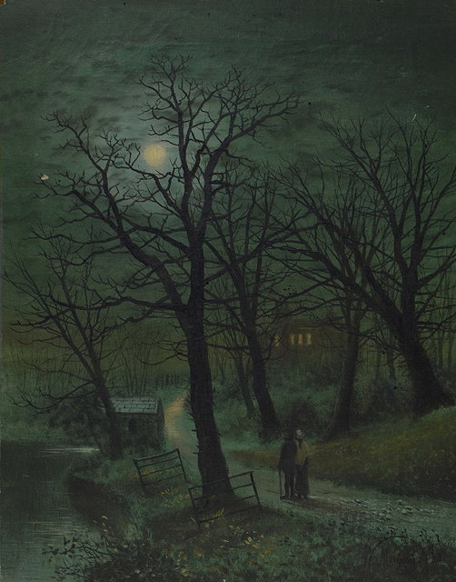 Appraisal: WALTER MEEGAN - A moonlit stroll signed oils on canvas