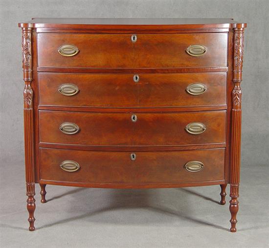 Appraisal: Walnut Bowfront Chest of Drawers th Century New England Cookie