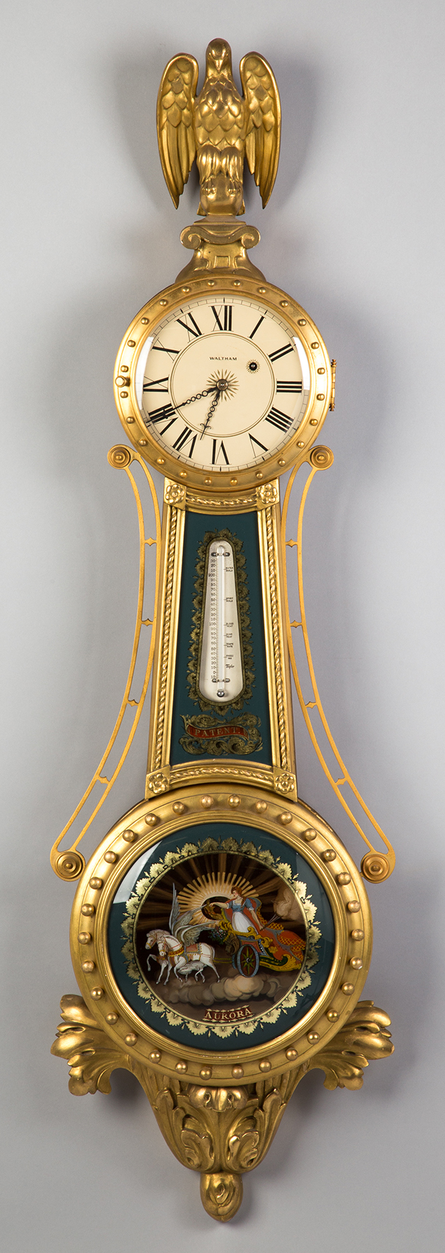 Appraisal: Fine Rare Waltham Gilt Front Banjo Girandole Clock Original signed