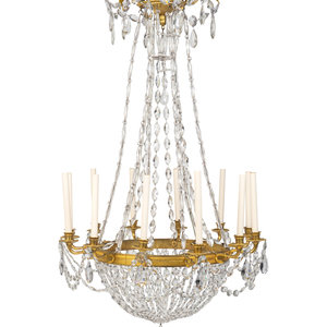 Appraisal: A Neoclassical Gilt-Bronze Tole and Glass Twelve-Light Chandelier EARLY TH