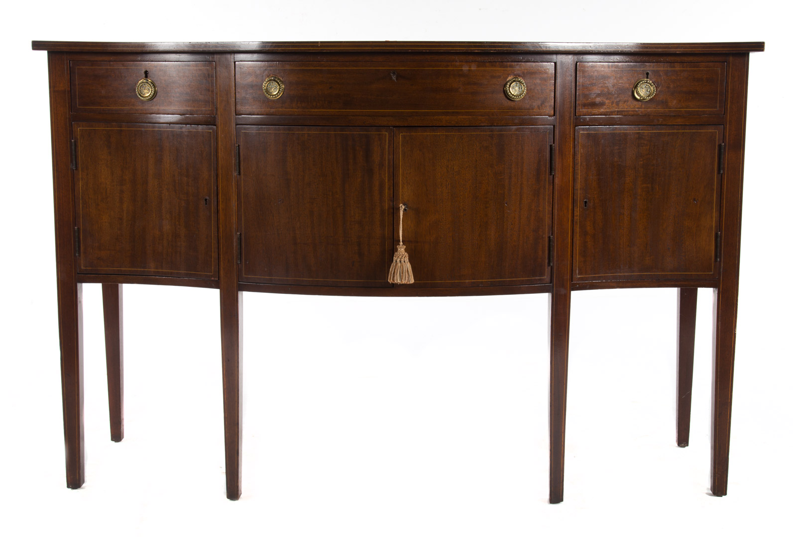 Appraisal: Federal style inlaid mahogany sideboard serpentine front one long center