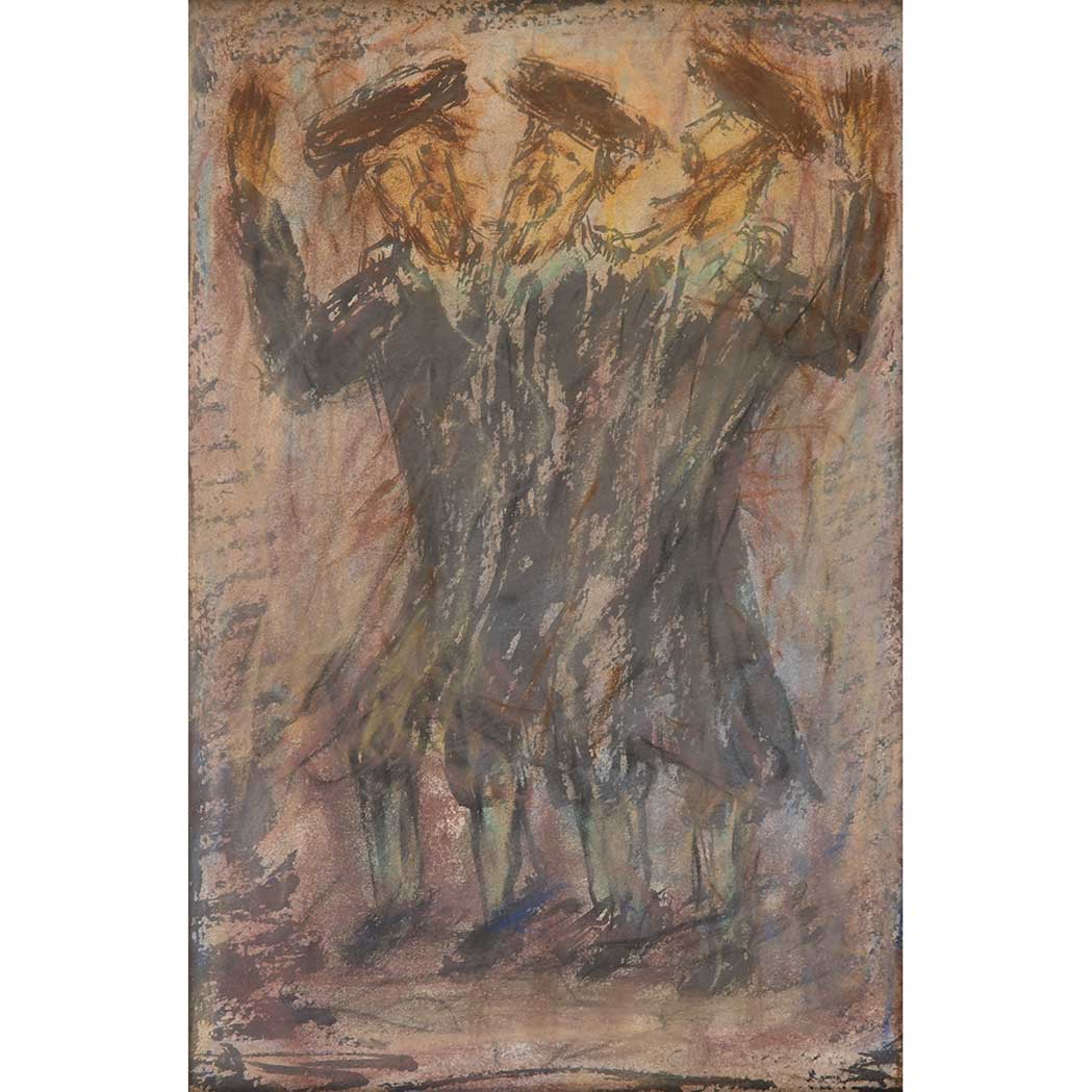 Appraisal: Manner of Mane-Katz Hassidic Dancers Mixed media on paper x