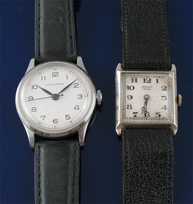 Appraisal: An ct white gold square wristwatch Bennett Engraved case and