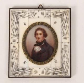 Appraisal: MINIATURE IVORY FRAMED PORTRAIT OF YOUNG MAN SIGNED VIGOR NOT