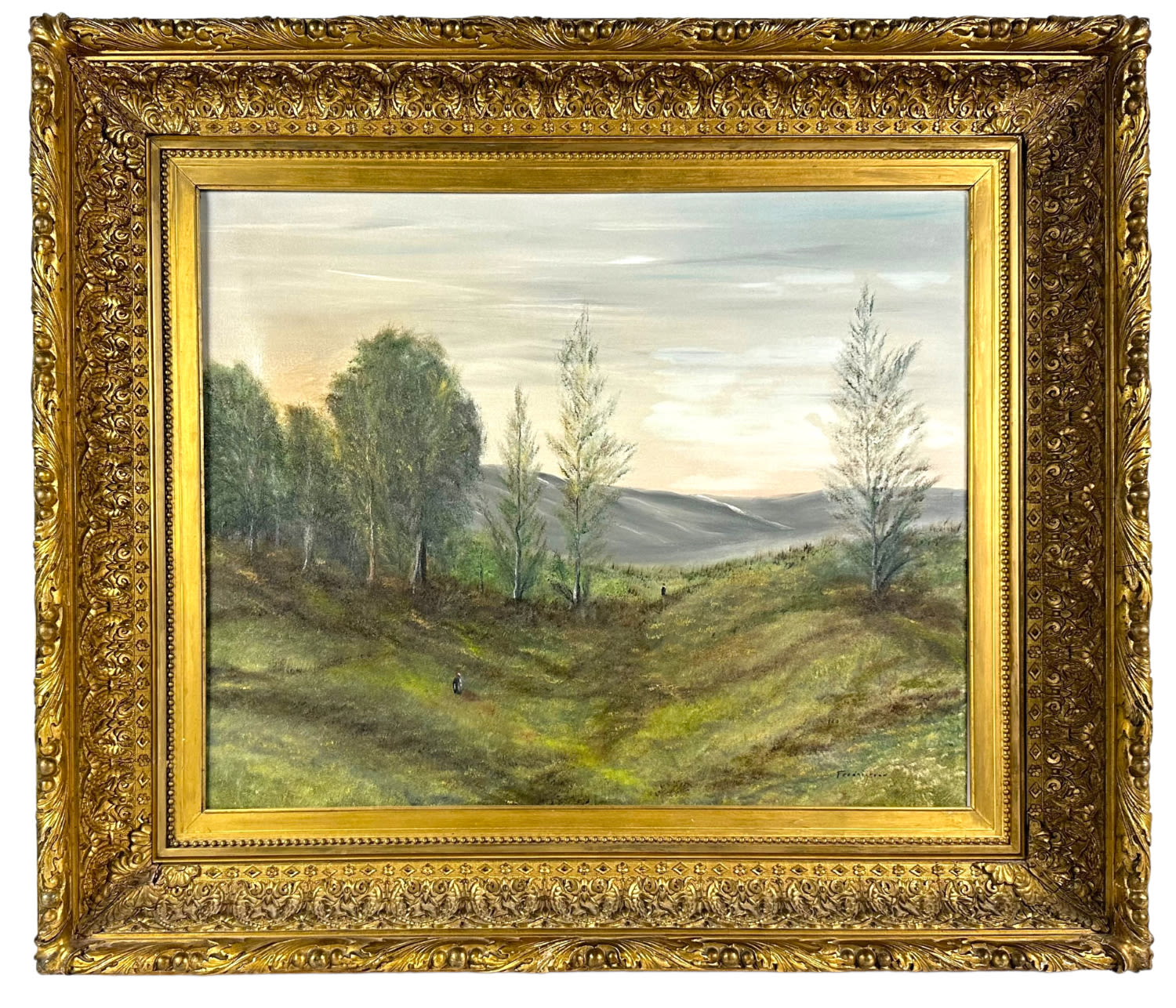 Appraisal: Ornately Framed Oil On Canvas LandscapeSigned Fredrickson Image x Frame