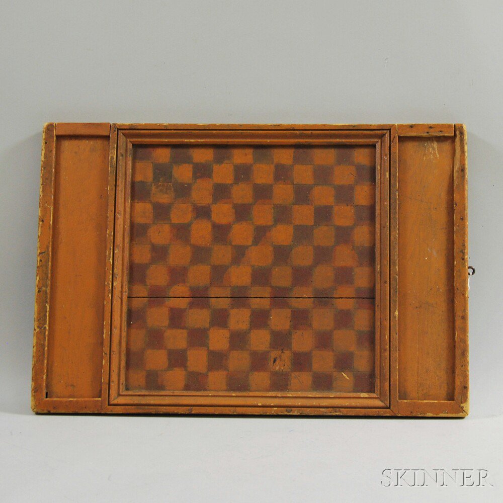 Appraisal: Painted Wooden Game Board th century square central panel with