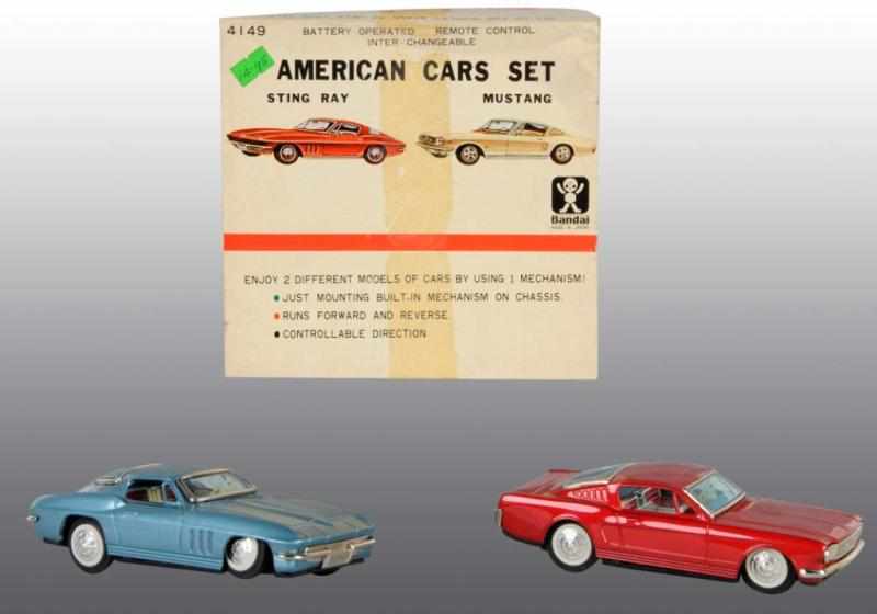 Appraisal: Tin Remote Control Battery-Operated Car Set Description Japanese Working Includes