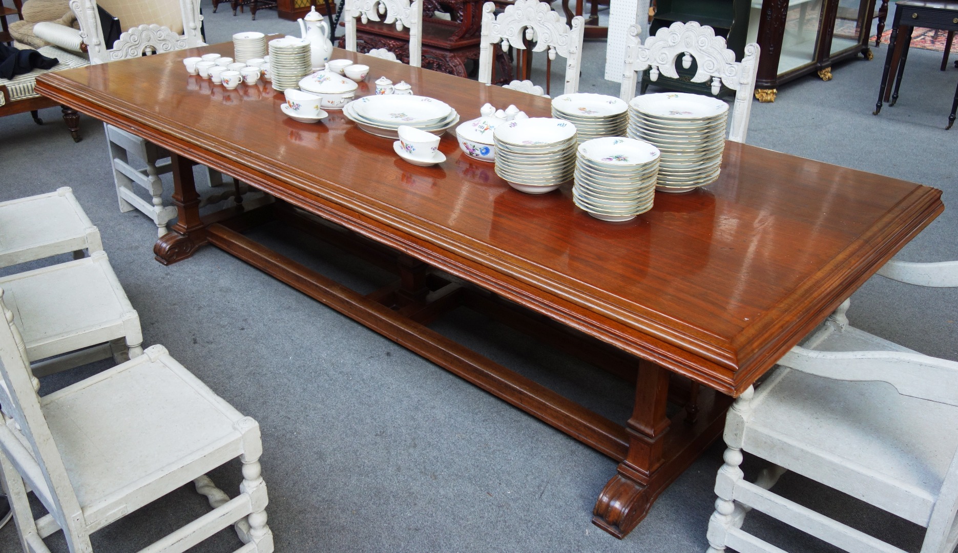 Appraisal: A large late th century Italian walnut refectory table on