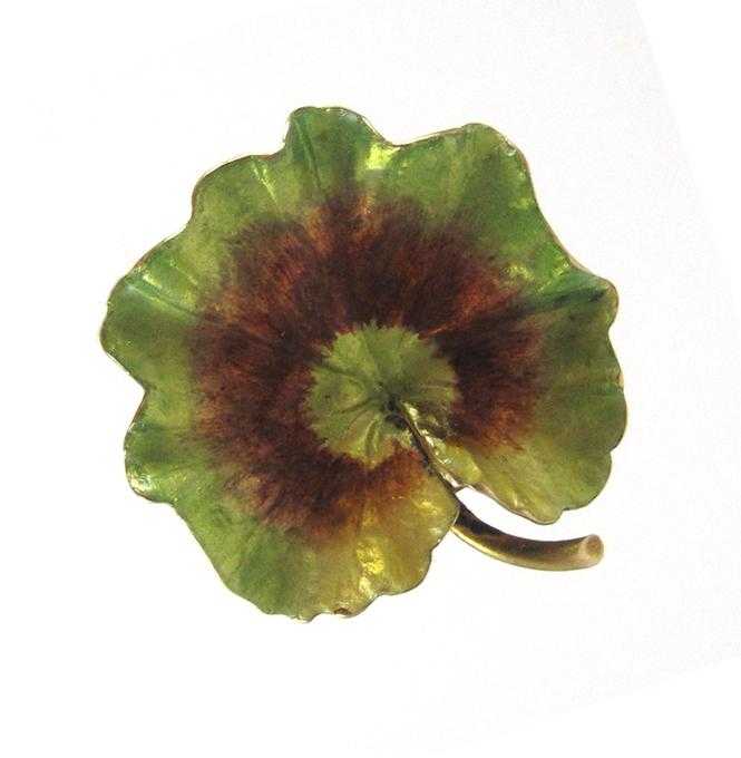 Appraisal: ART NOUVEAU ENAMEL GERANIUM LEAF PIN by Krementz Co of